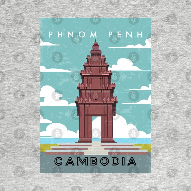 Phnom penh, Cambodia. Retro travel poster by GreekTavern